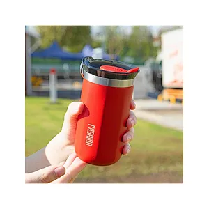 Plastic Flip Lid Stainless Steel Mug With Carabiner